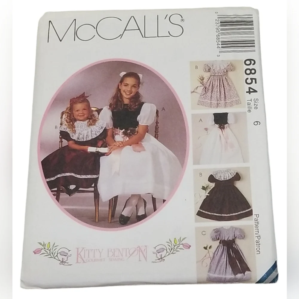 McCall's 6854 Dress Slip Detachable Collar Girls Sz6 Kitty Benton Gourmet Sewing